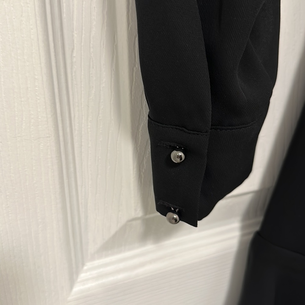 Parker Black SURPLICE TIE FRONT COCKTAIL 🍸 long sleeve Mini DRESS size 2 🏖️ - Picture 10 of 12